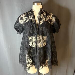 Vintage 1980s/90s 3-Piece Black Floral Lace Lingerie Set Peignoir Sexy Small